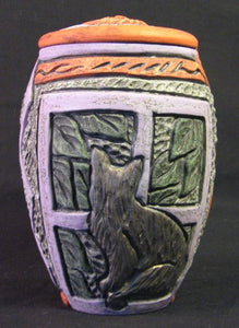 Deb LeAir - Hand Carved Clay - Cat in Window Urn
