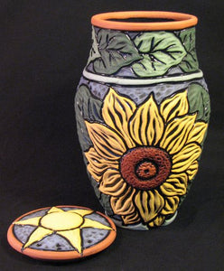 Deb LeAir - Hand Carved Clay - Large Sunflower Urn