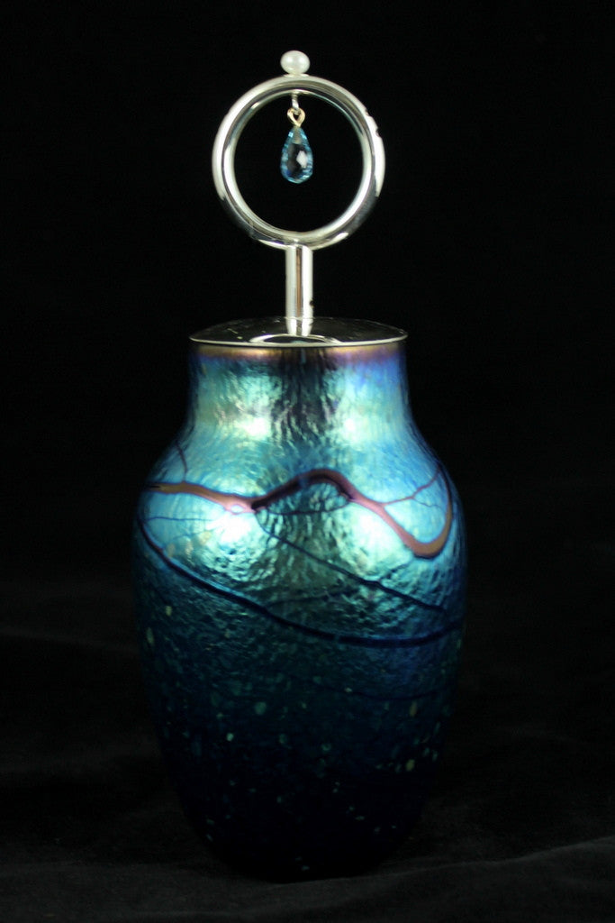 Elaine Hyde Art Glass - Small Amphora - blue floral urn