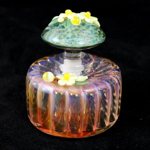 Torchworks - Pink Fluted Bottle w/ Yellow Floral Decoration